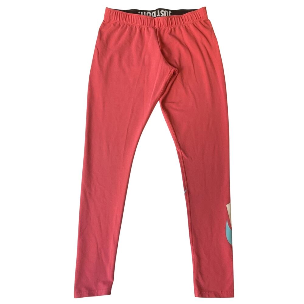 Nike Women Activewear Pants Size M Pink Legging Swoosh Logo 28" Inseam 25” Waist